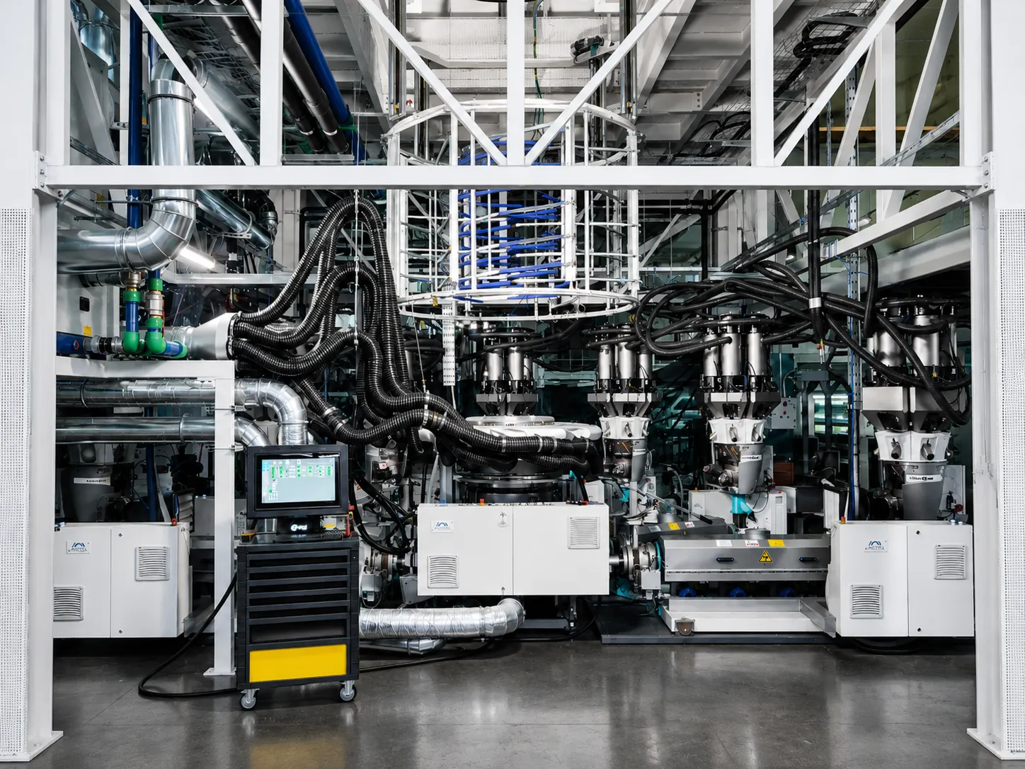 Complete industrial extrusion line for plastic film production