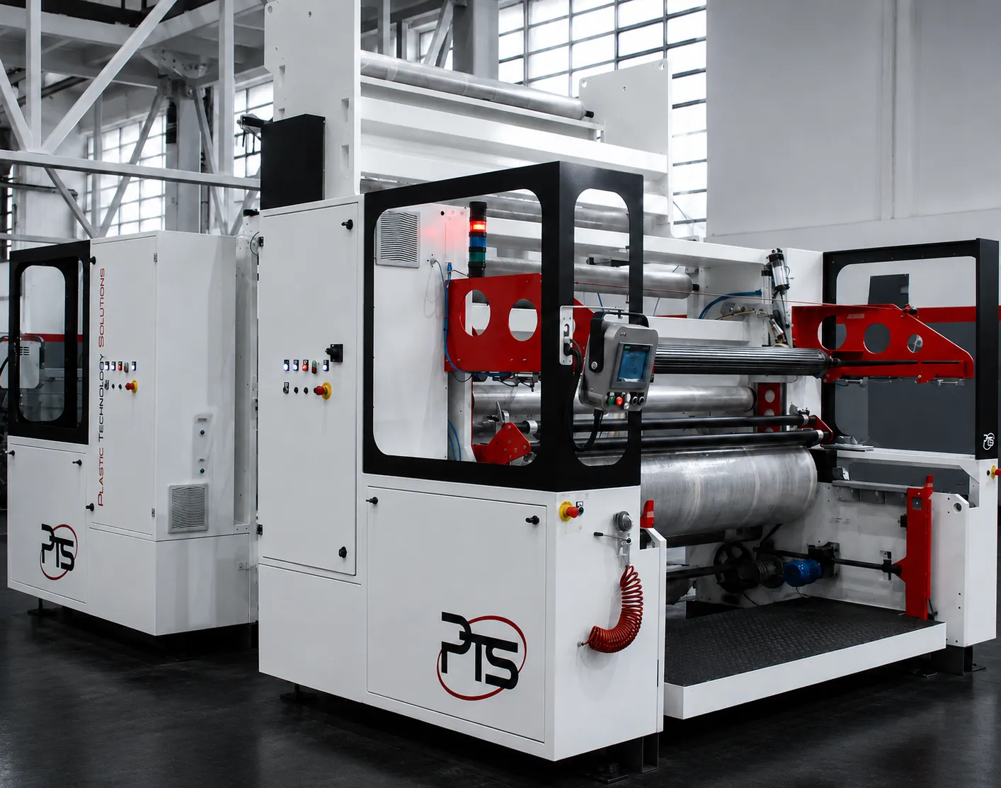 Industrial winder system for plastic film rolls